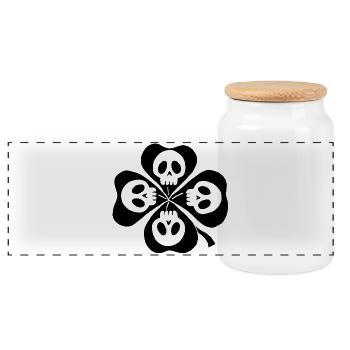 Skulls and black four-leaf clover - Panoramic Cookie Jar with Wooden Lid - white - Front