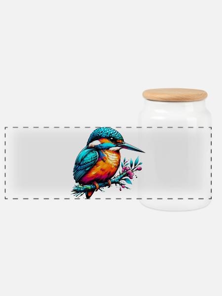 Eisvogel - Panorama Keksdose mit Holzdeckel - Weiß