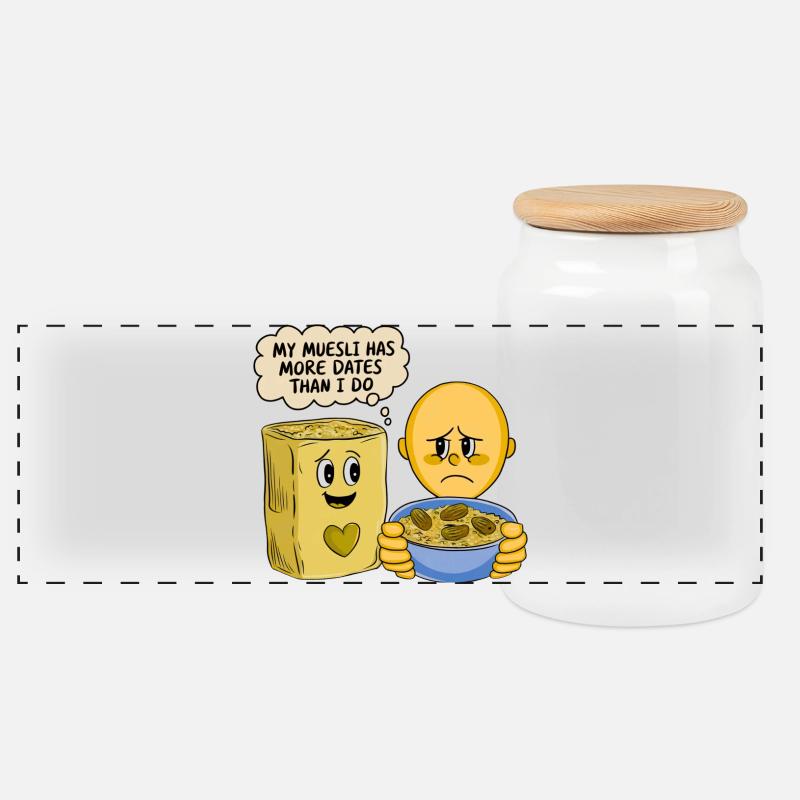 My Muesli has more DATES - Panorama Keksdose mit Holzdeckel - Weiß