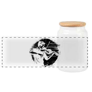 Dessin de violoniste - Boîte à biscuits avec couvercle en bois - blanc - Devant