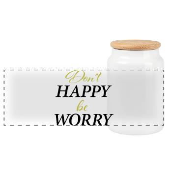 Don´t Happy,be worry - Panorama Keksdose mit Holzdeckel - Weiß - Vorne