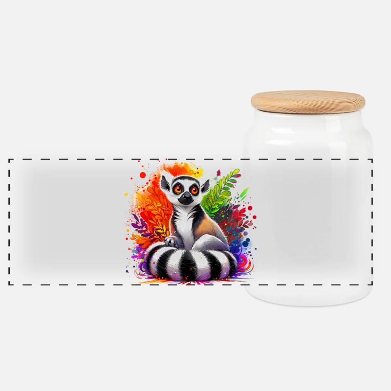 Lemur - Panorama Keksdose mit Holzdeckel - Weiß