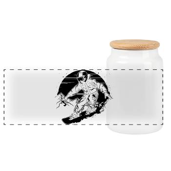 Snowboarder Sketch - Panoramic Cookie Jar with Wooden Lid - white - Front