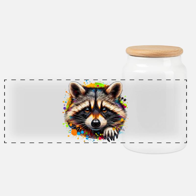 Waschbär - Panorama Keksdose mit Holzdeckel - Weiß