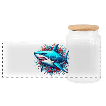 Requin - Boîte à biscuits avec couvercle en bois - blanc - Devant