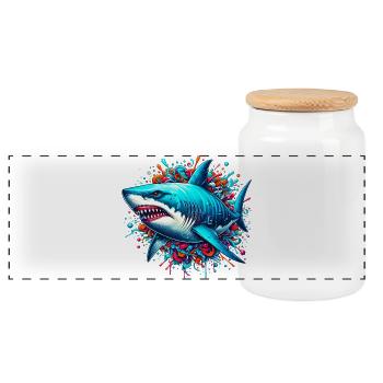 Shark - Panoramic Cookie Jar with Wooden Lid - white - Front