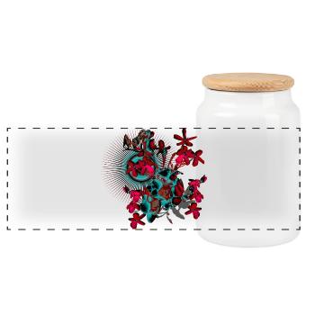 Fleurs de printemps rouge printemps motif - Boîte à biscuits avec couvercle en bois - blanc - Devant
