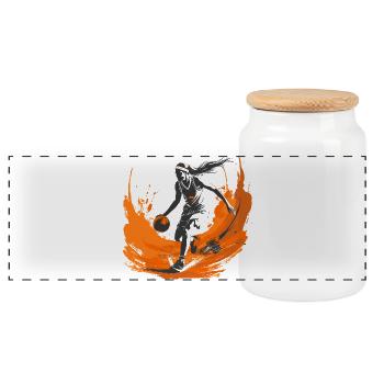 Basketball player - Panoramic Cookie Jar with Wooden Lid - white - Front