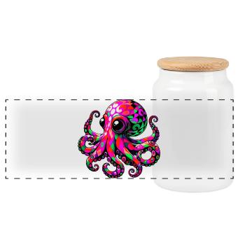 Octopus - Panoramic Cookie Jar with Wooden Lid - white - Front