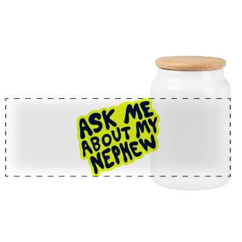 Posez-moi des questions sur mon neveu – Family Design - Boîte à biscuits avec couvercle en bois - blanc - Devant