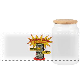 Survival Guide for Parents - Retro Comic Style - Panoramic Cookie Jar with Wooden Lid - white - Front