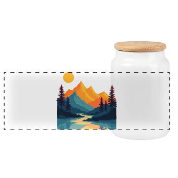 Vintage Mountain Sunset Landscape Art - Panoramic Cookie Jar with Wooden Lid - white - Front