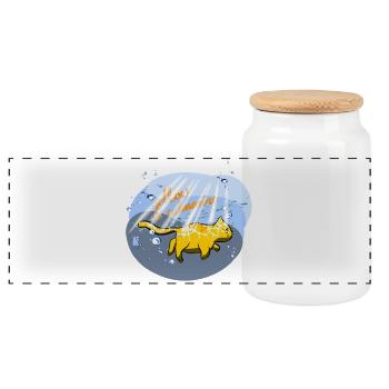 Yellow Catmarine - Panorama Keksdose mit Holzdeckel - Weiß - Vorne