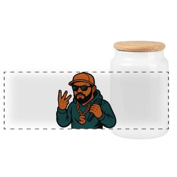 Rapper – mic in hand, style in the blood - Panoramic Cookie Jar with Wooden Lid - white - Front