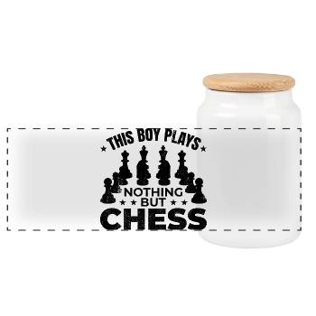 Ce garçon ne joue qu’aux échecs - Boîte à biscuits avec couvercle en bois - blanc - Devant