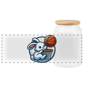 Mignon lapin chasseur de paniers - Boîte à biscuits avec couvercle en bois - blanc - Devant
