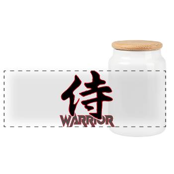 Warrior-Japanese Kanji - Panoramic Cookie Jar with Wooden Lid - white - Front
