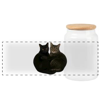 Two cats cuddling - Panoramic Cookie Jar with Wooden Lid - white - Front