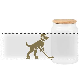 Dog Hockey Player Silhouette - Panoramic Cookie Jar with Wooden Lid - white - Front