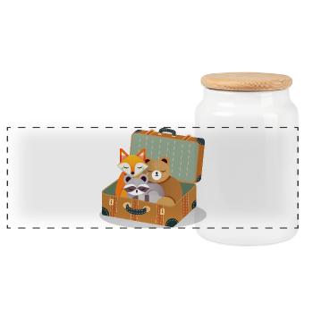 Animal lovers in a suitcase - adventure for children's hearts - Panoramic Cookie Jar with Wooden Lid - white - Front