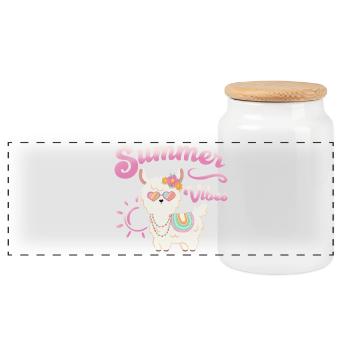 Lama Sommer Alpaka - Summer Vibes - Panorama Keksdose mit Holzdeckel - Weiß - Vorne