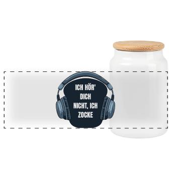 Gaming Ich hör dich nicht ich zocke Spruch - Panorama Keksdose mit Holzdeckel - Weiß - Vorne
