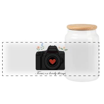 Camera Love – Design pour les amateurs de photographie - Boîte à biscuits avec couvercle en bois - blanc - Devant