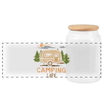 camping life - cartoon camper and nature - Panoramic Cookie Jar with Wooden Lid - white - Front