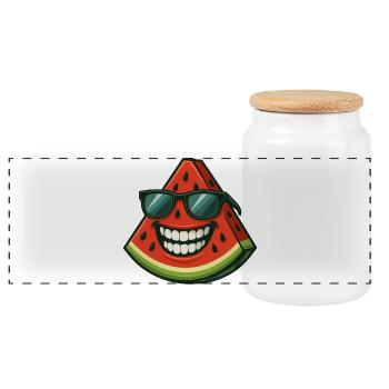 Cool Watermelon with Sunglasses Summer Fruit - Panoramic Cookie Jar with Wooden Lid - white - Front