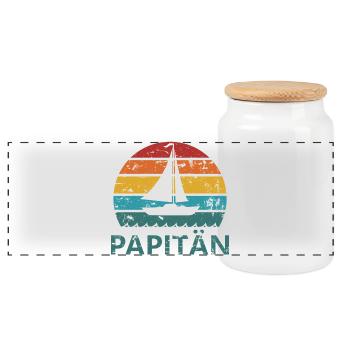 Papitän – Segelboot Retro Shirt für Väter, Geburt - Panorama Keksdose mit Holzdeckel - Weiß - Vorne