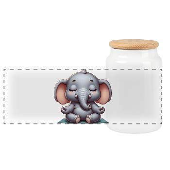 Süßer Elefant Yoga Meditation Entspannung Frieden - Panorama Keksdose mit Holzdeckel - Weiß - Vorne