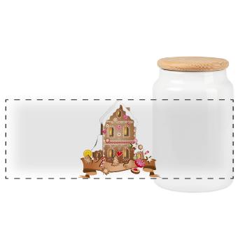 Festive gingerbread house with Christmas cookies - Panoramic Cookie Jar with Wooden Lid - white - Front