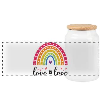 LGBT Pride Month - Love is Love - Panoramic Cookie Jar with Wooden Lid - white - Front