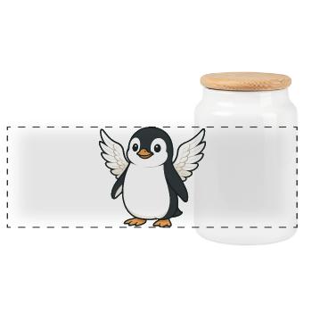 Süßer Pinguin Engel Cartoon mit Flügeln - Panorama Keksdose mit Holzdeckel - Weiß - Vorne