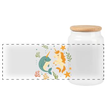 Mignonne licorne de mer et un narval joyeux - Boîte à biscuits avec couvercle en bois - blanc - Devant