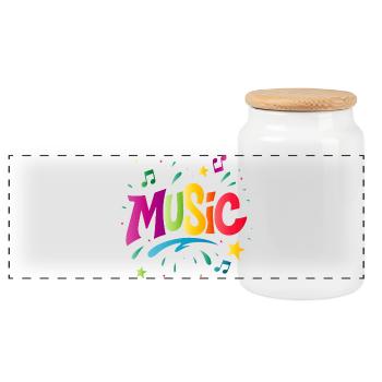 Musique – Typographie colorée avec symbole de note - Boîte à biscuits avec couvercle en bois - blanc - Devant