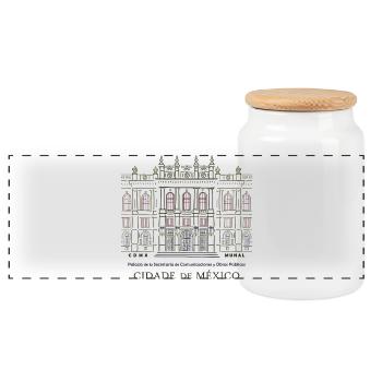 Mexico City, Art Museum, Hand Drawing - Panoramic Cookie Jar with Wooden Lid - white - Front