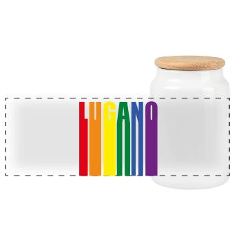 Lugano Switzerland Rainbow Pride Gift - Panoramic Cookie Jar with Wooden Lid - white - Front