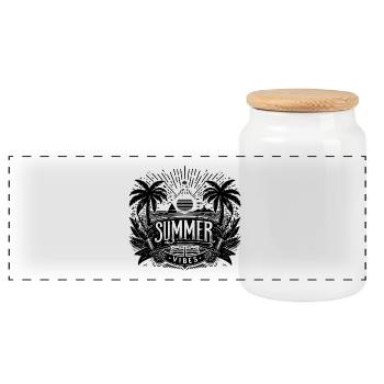 SUMMER Vibes, Beach Design - Panorama Keksdose mit Holzdeckel - Weiß - Vorne