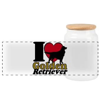 Golden Retriever , j’adore ........................ - Boîte à biscuits avec couvercle en bois - blanc - Devant