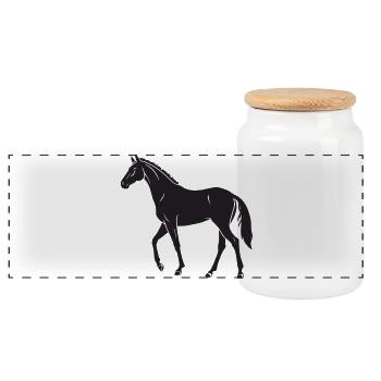 Elegant Black Horse Silhouette Design - Panoramic Cookie Jar with Wooden Lid - white - Front