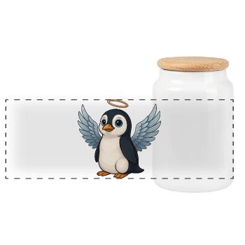 Süßer Pinguin Engel mit Flügeln und Heiligenschein - Panorama Keksdose mit Holzdeckel - Weiß - Vorne