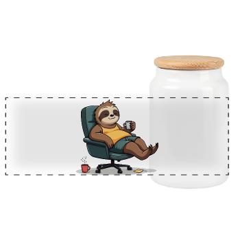 Büro? Erst mal Kaffee! – Sloth Style - Panorama Keksdose mit Holzdeckel - Weiß - Vorne