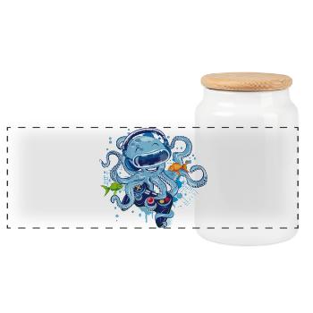 Gaming Octopus with Controller - Panoramic Cookie Jar with Wooden Lid - white - Front