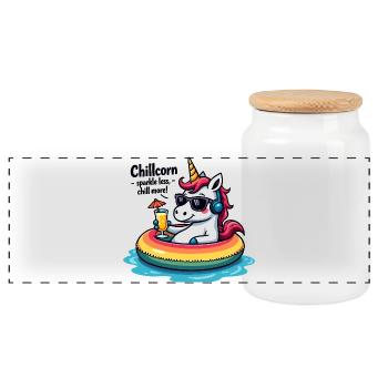 Chillcorn – sparkle less, chill more - Panoramic Cookie Jar with Wooden Lid - white - Front
