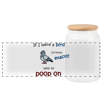 Bird mode on - Panoramic Cookie Jar with Wooden Lid - white - Front