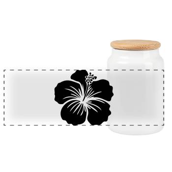 Hibiskus Blume – SVG Schwarz oder Weiß Icon Symbol - Panorama Keksdose mit Holzdeckel - Weiß - Vorne