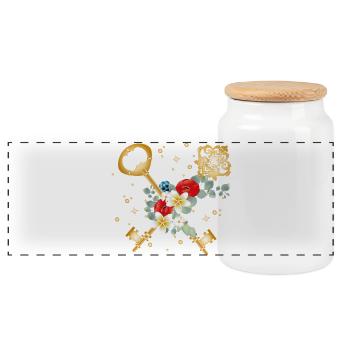 Clés croisées avec des fleurs de style or - Boîte à biscuits avec couvercle en bois - blanc - Devant