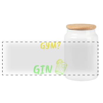 Gym? I Thought You Said Gin – Funny Workout Tee - Panoramic Cookie Jar with Wooden Lid - white - Front