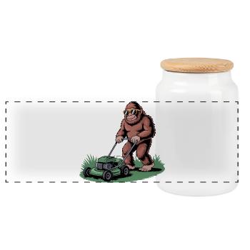 Chill Bigfoot Mowing Lawn with Sunglasses - Panoramic Cookie Jar with Wooden Lid - white - Front